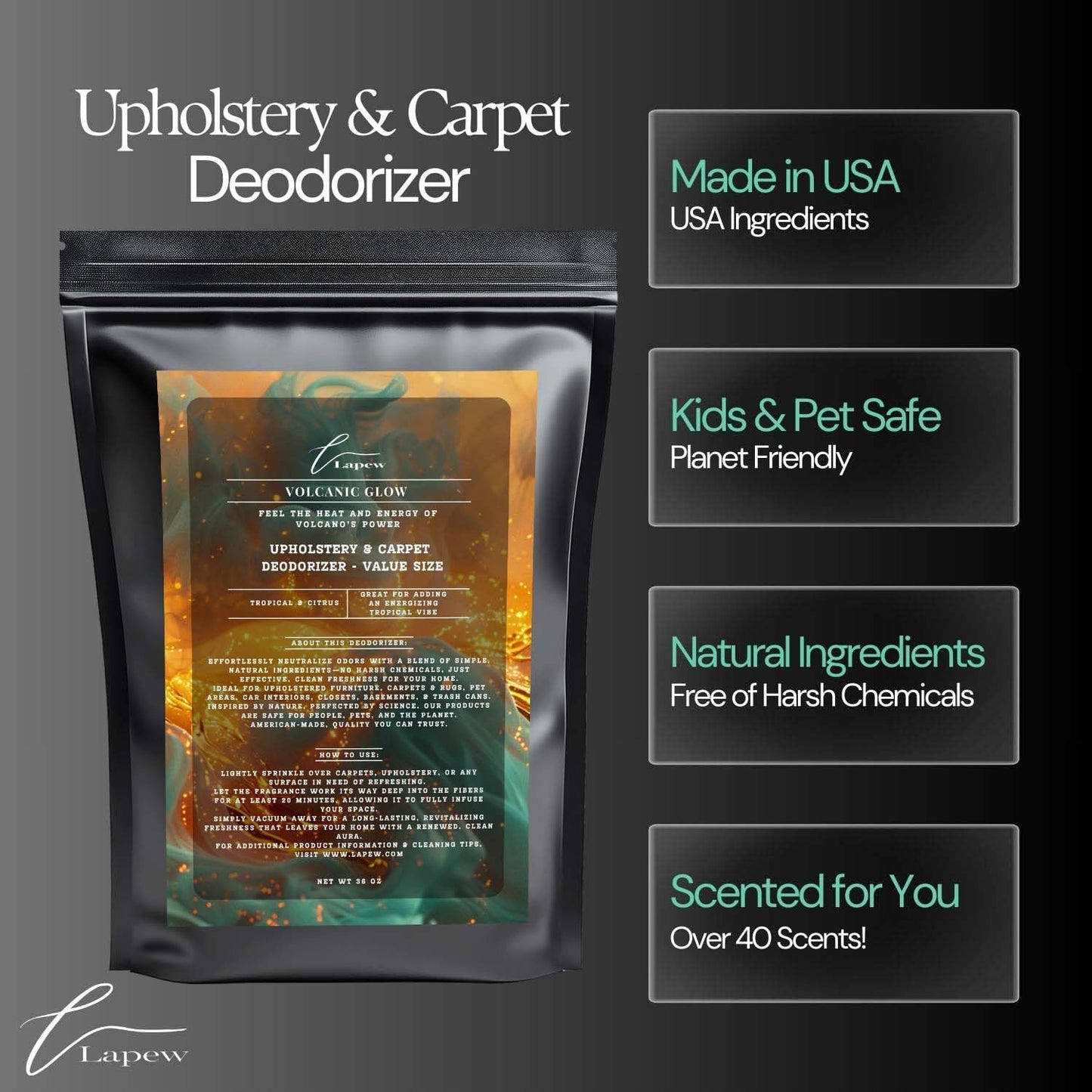 Volcanic Glow Carpet Freshener Powder Refill 36 oz | Powerful Odor Eliminator for Home | Upholstery