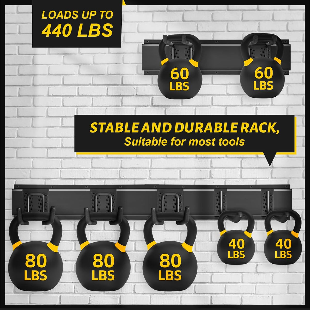 Garage Tool Organizer Wall Mount, 48 Inches Garden Tool Organizer with Adjustable Hooks, Metal