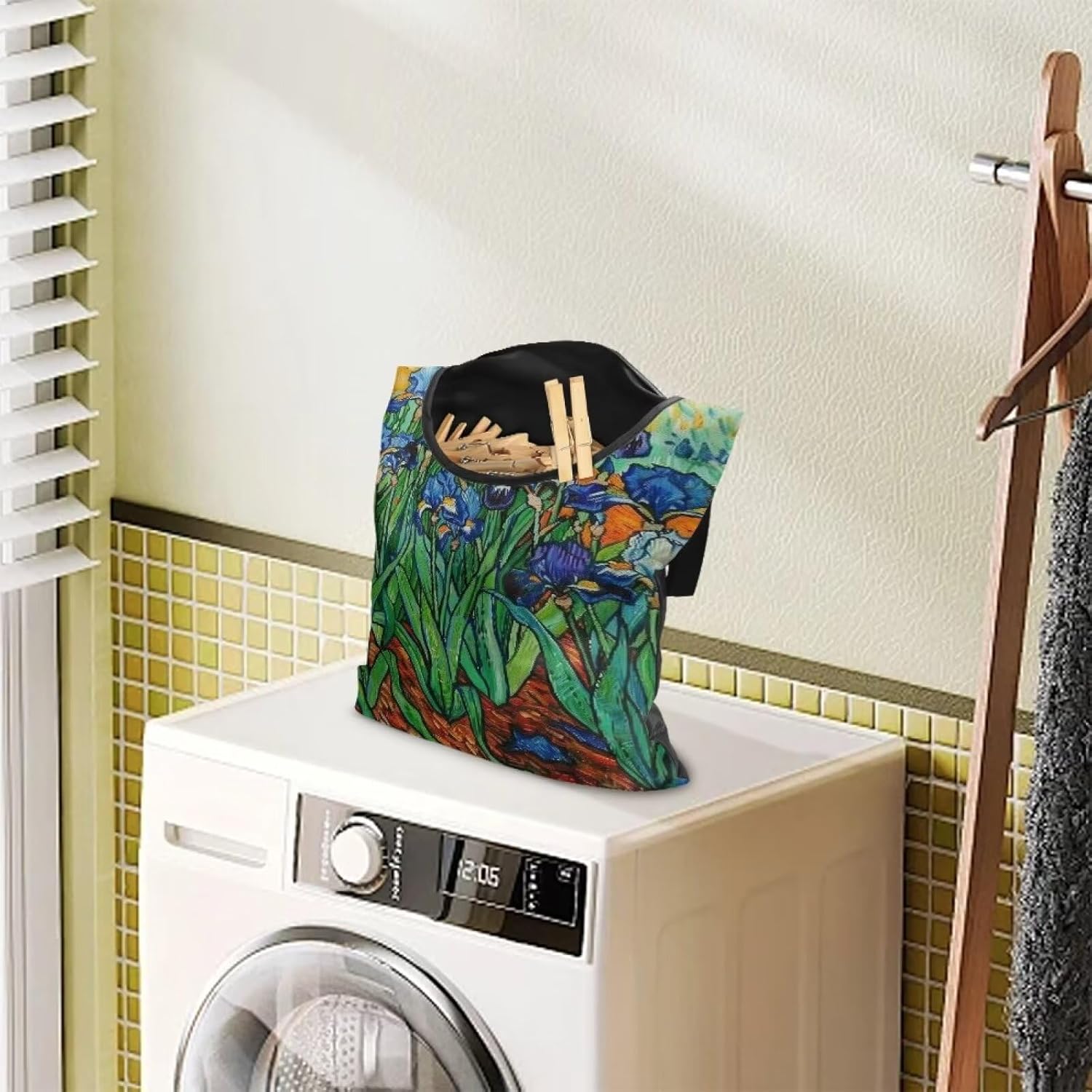 Floral Print Clothespin Organizer Bag Fashion Clothespin Storage Organizer with Large Opening