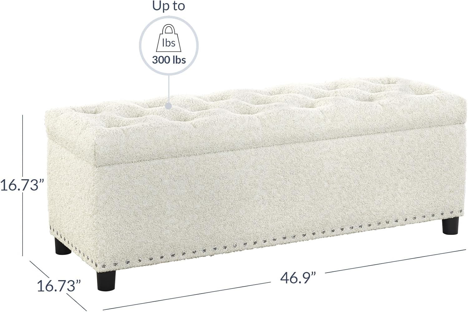 BELLEZE 47" Storage Ottoman, Storage Bench with Safety Close Hinge, Linen Button-Tufted Ottoman for