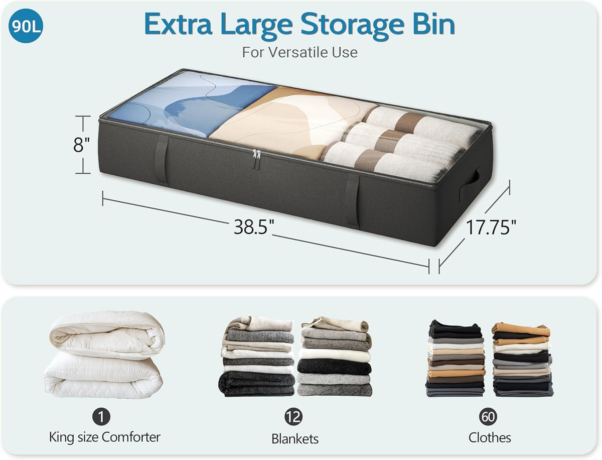 2-Pack Under Bed Storage Containers, 8 Inches Tall Underbed Clothes Storage Organizer Bin with