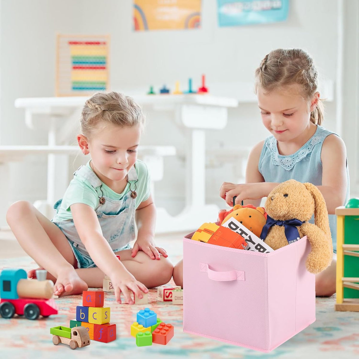Stero Fabric Storage Bins 6 Pack Fun Colored Durable Storage Cubes with Handles Foldable Cube