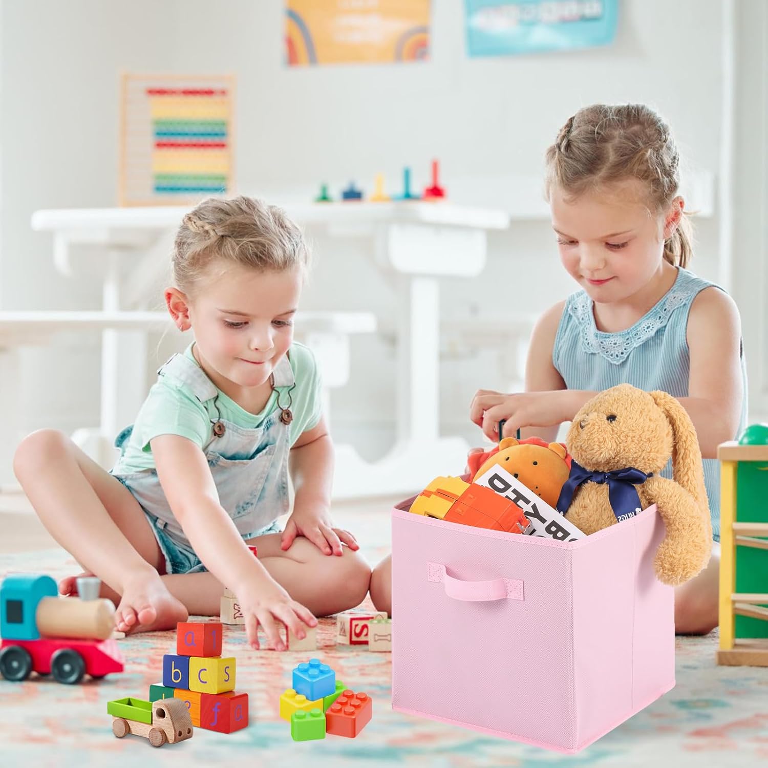 Stero Fabric Storage Bins 6 Pack Fun Colored Durable Storage Cubes with Handles Foldable Cube
