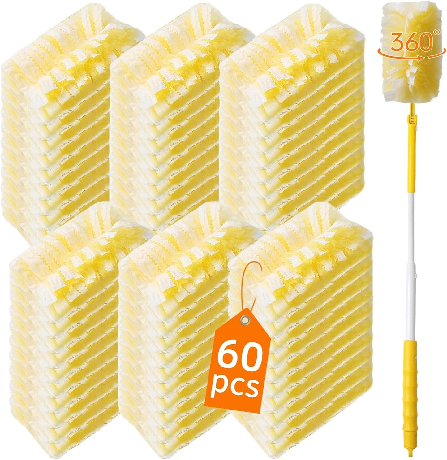 60 Count 360° Heavy Duty Duster Refills Compatible with Swiffer,Large Size-Extra Thick Disposable