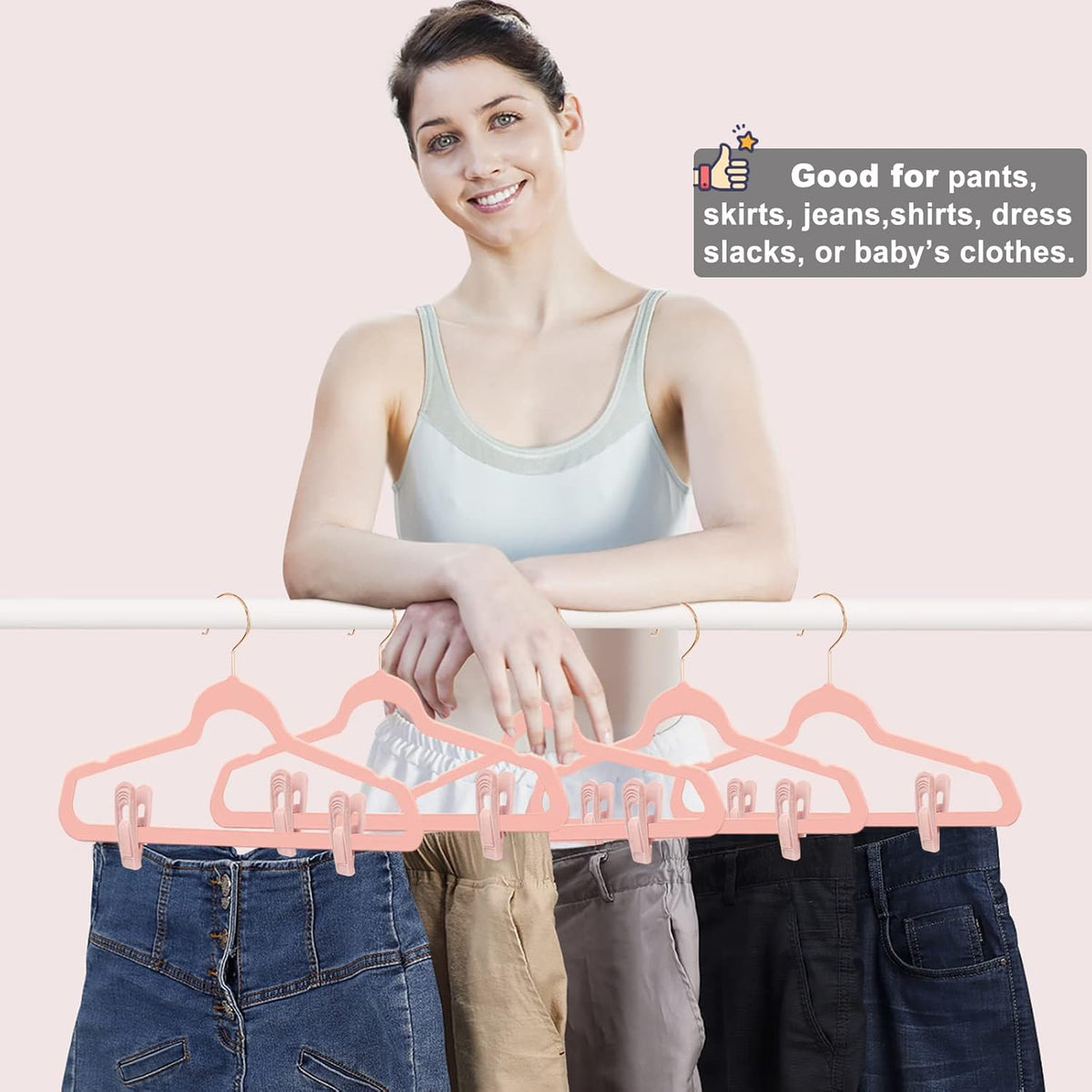 Light Pink Velvet Hanger Clips (60-Pack), Non-Slip Strong Hanger Clips for Velvet, Pants, Skirts &