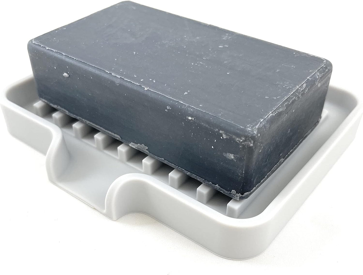Happitasa Silicone Soap Dish Tray and Sponge Holder with Drain Chute, Pack of 2 | Bathroom and