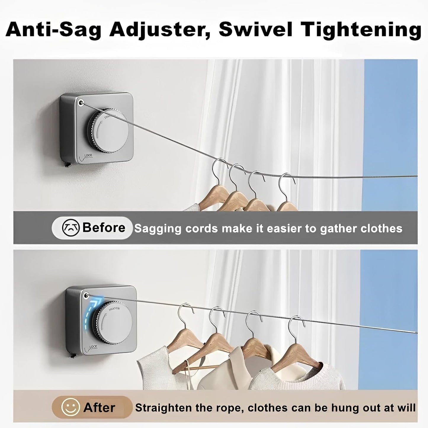 13.8ft(4.2M) Retractable Clothesline, Non-sag Clothesline, Indoor & Outdoor Heavy Duty Retractable