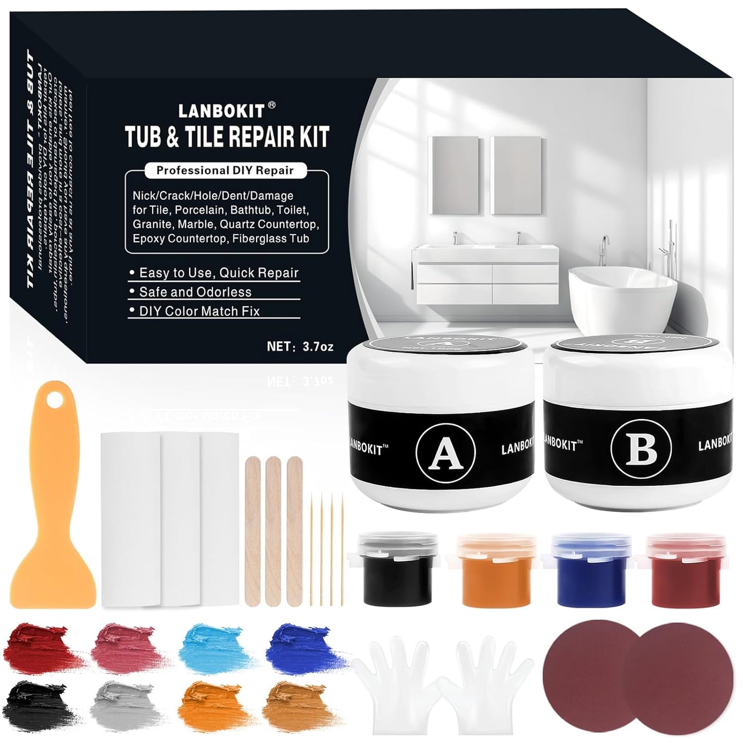 Tile & Fiberglass Tub Repair Kit(Color Matching), Porcelain Sink Repair Kit, Countertop Repair Kit