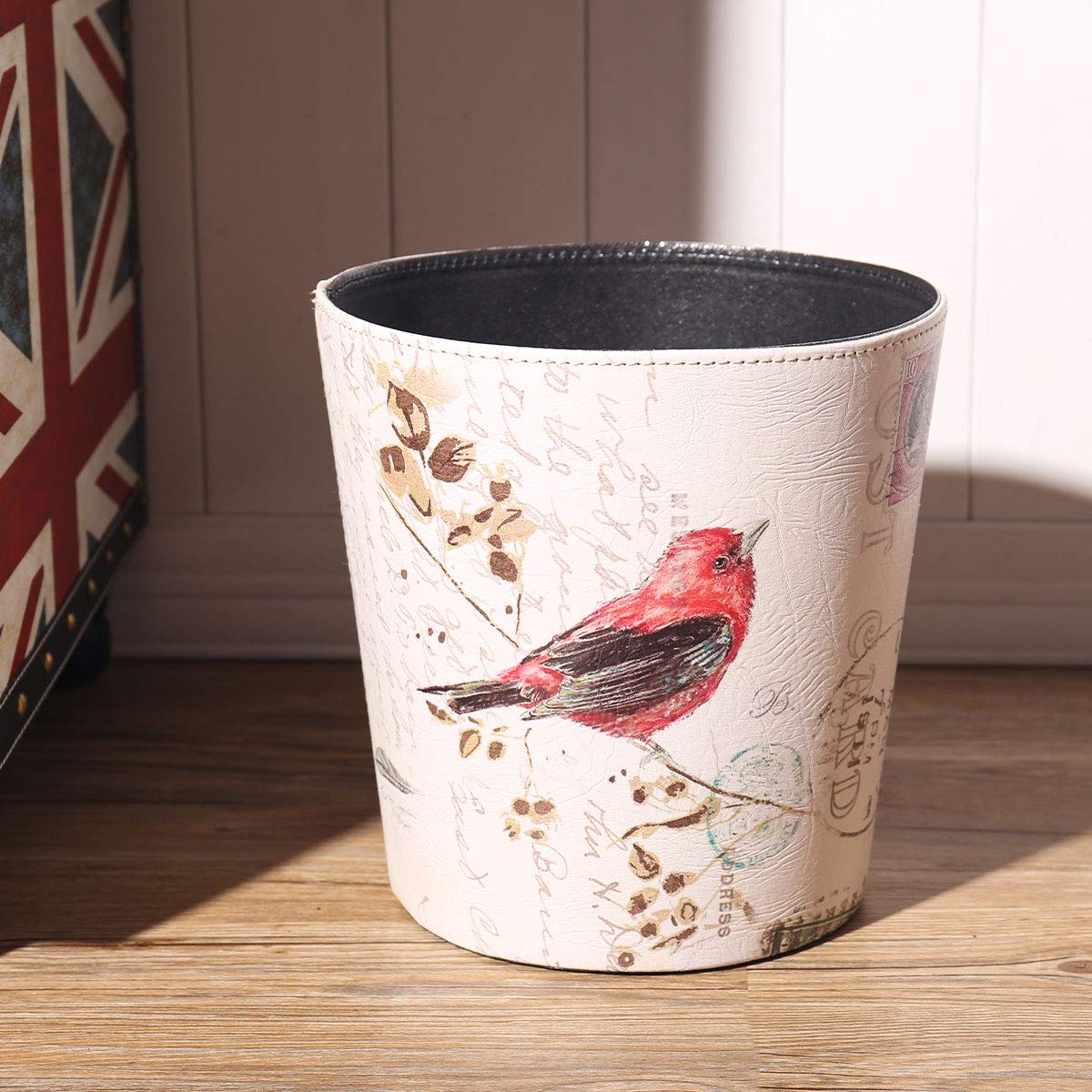 PU Leather Small Trash Can Wastebasket, Round Garbage Container Basket for Bathrooms, Laundry Room