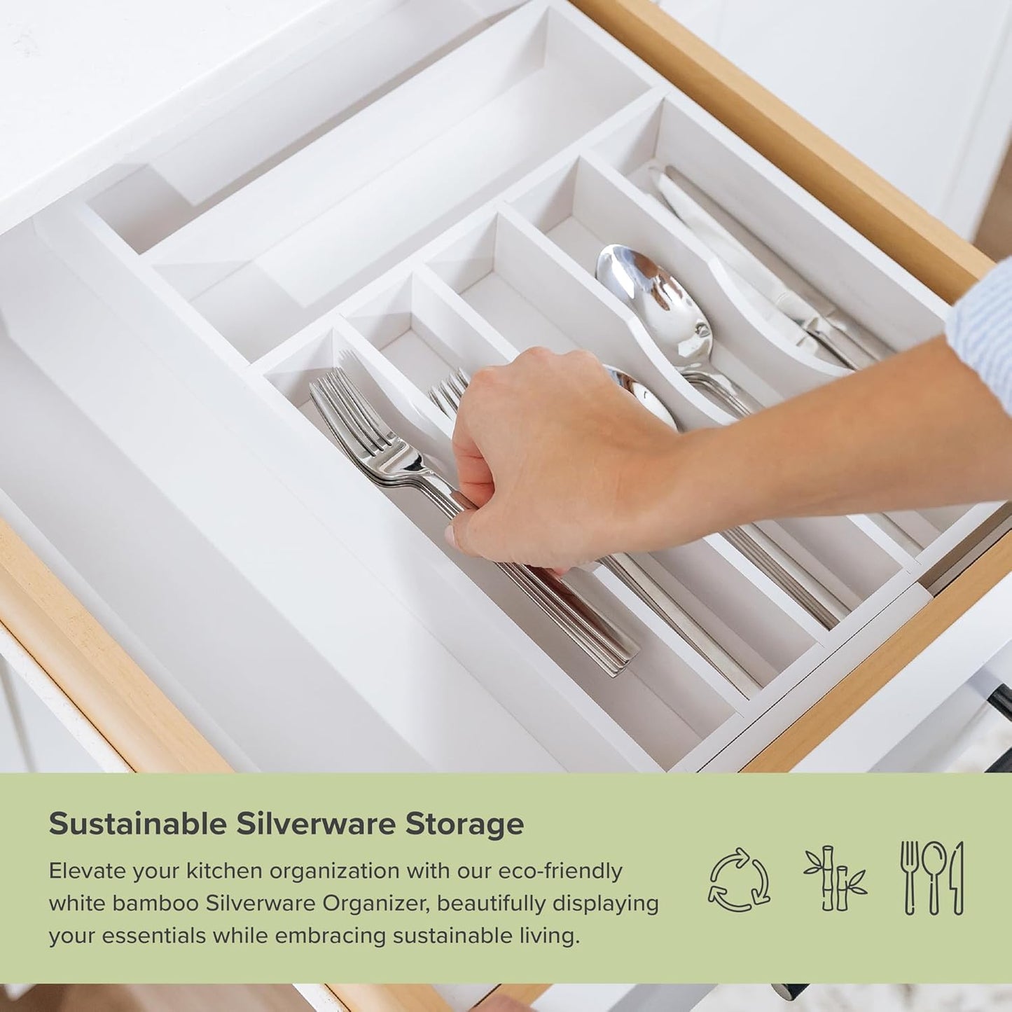 KitchenEdge Premium Silverware, Flatware and Utensil Organizer for Kitchen Drawers, Food-Safe