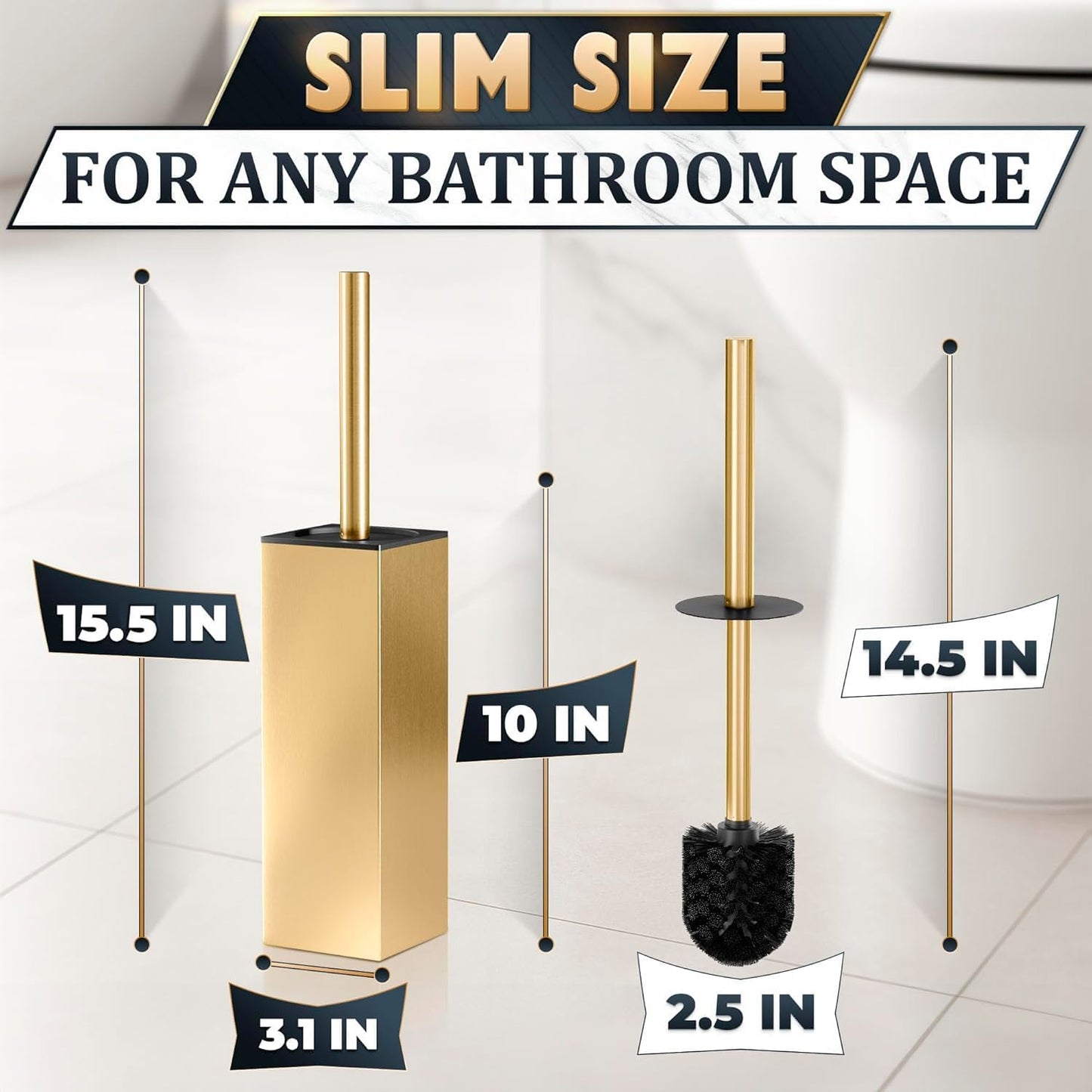 Stainless Steel Toilet Brush and Holder Set Gold & Square Design - Corrosion and Scratch-Resistant