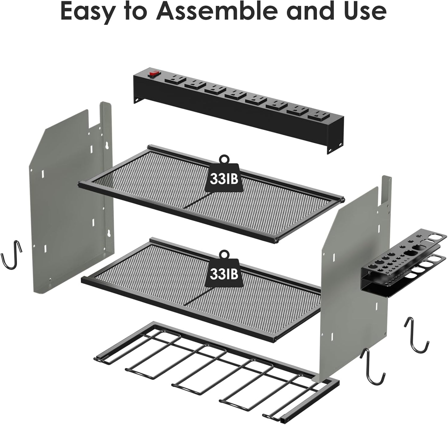 CCCEI Modular Power Tool Organizer Wall Mount with Charging Station. Garage 4 Drill Storage Shelf