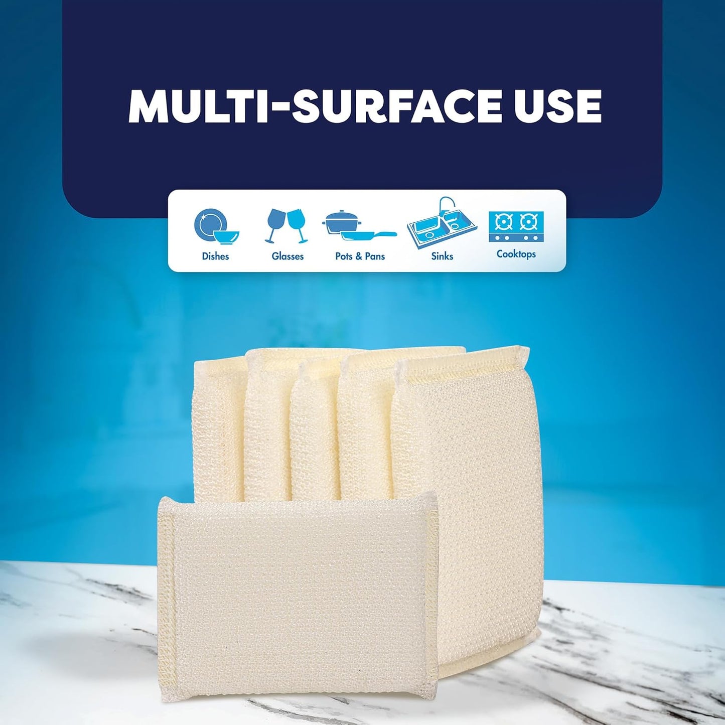 6 Scrub Sponges Kitchen by SCRUBIT, Multi-Purpose Scouring Pads, Non-Scratch Cleaning Sponges for