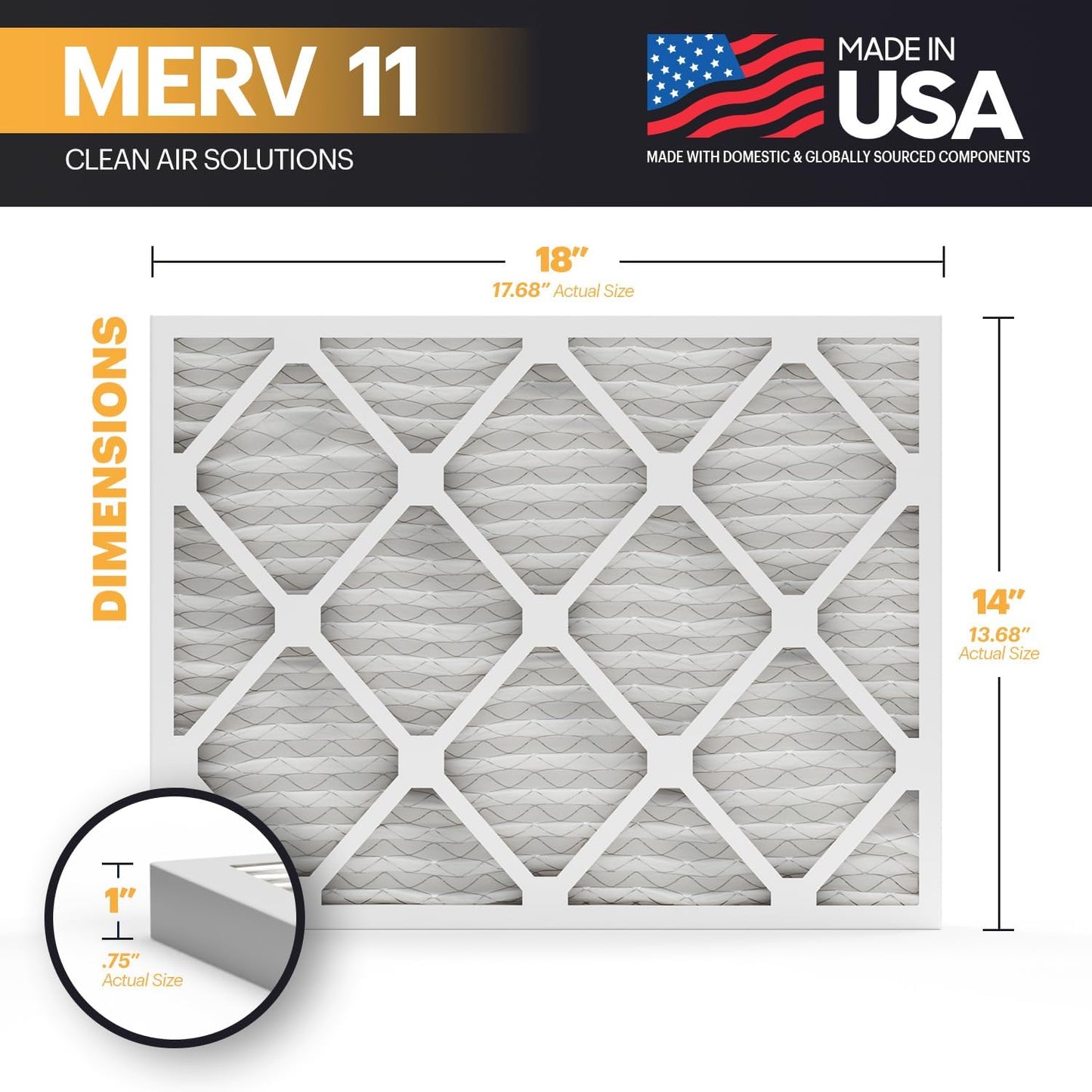 BNX TruFilter 14x18x1 Air Filter MERV 11 (6-Pack) - MADE IN USA - Allergen Defense Electrostatic