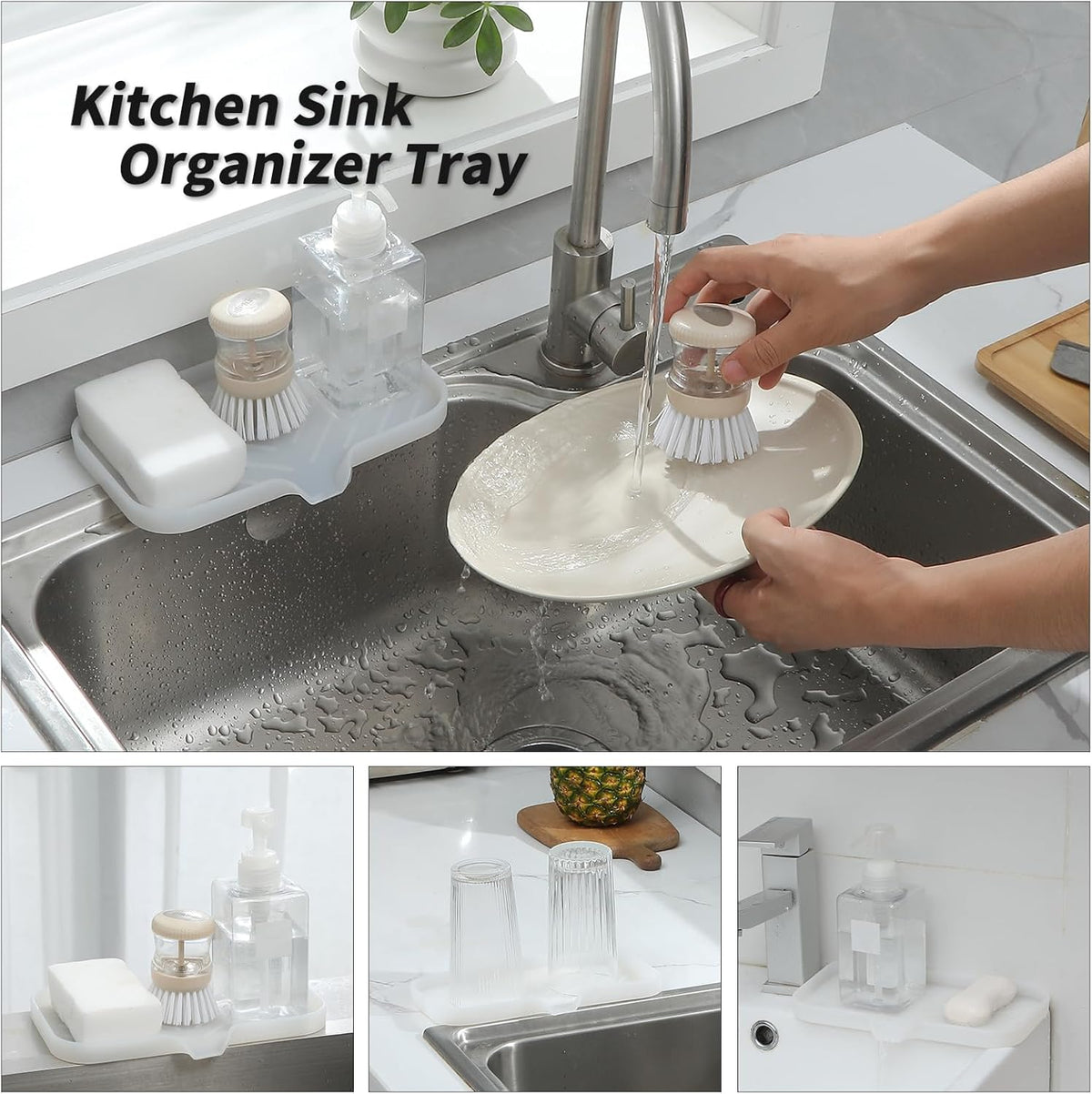 Silicone Bathroom Soap Dishes with Drain Spout-Bathroom and Kitchen Sink Organizer,Sponge