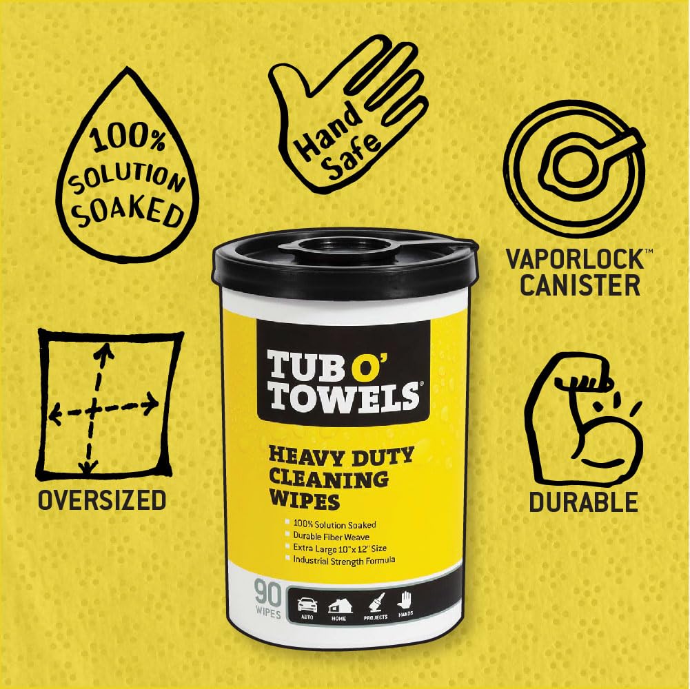 Tub O' Towels TW90 Heavy-Duty 10" x 12" Size Multi-Surface Cleaning Wipes, (10" x 12" wipes) Per