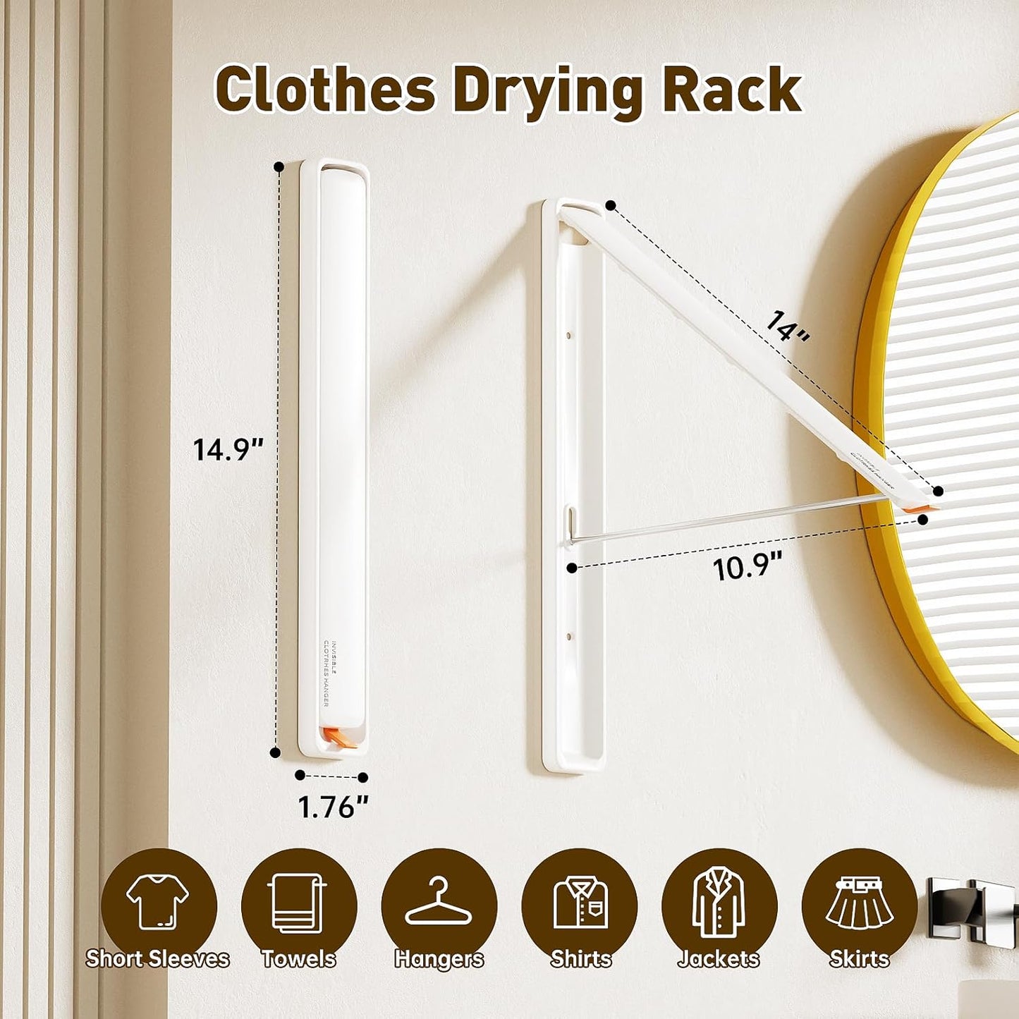 Clothes Drying Rack, Laundry Room Wall Mounted Retractable Clothes Hanger Drying Rack, Laundry