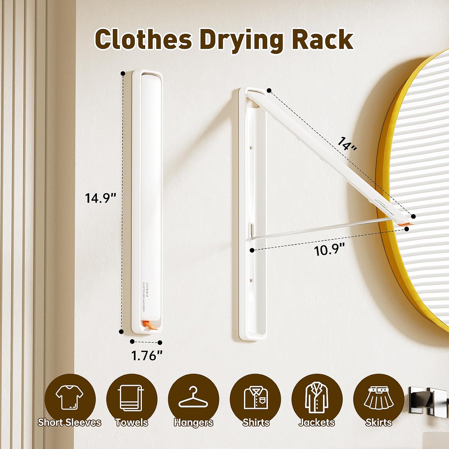Clothes Drying Rack, Laundry Room Wall Mounted Retractable Clothes Hanger Drying Rack, Laundry