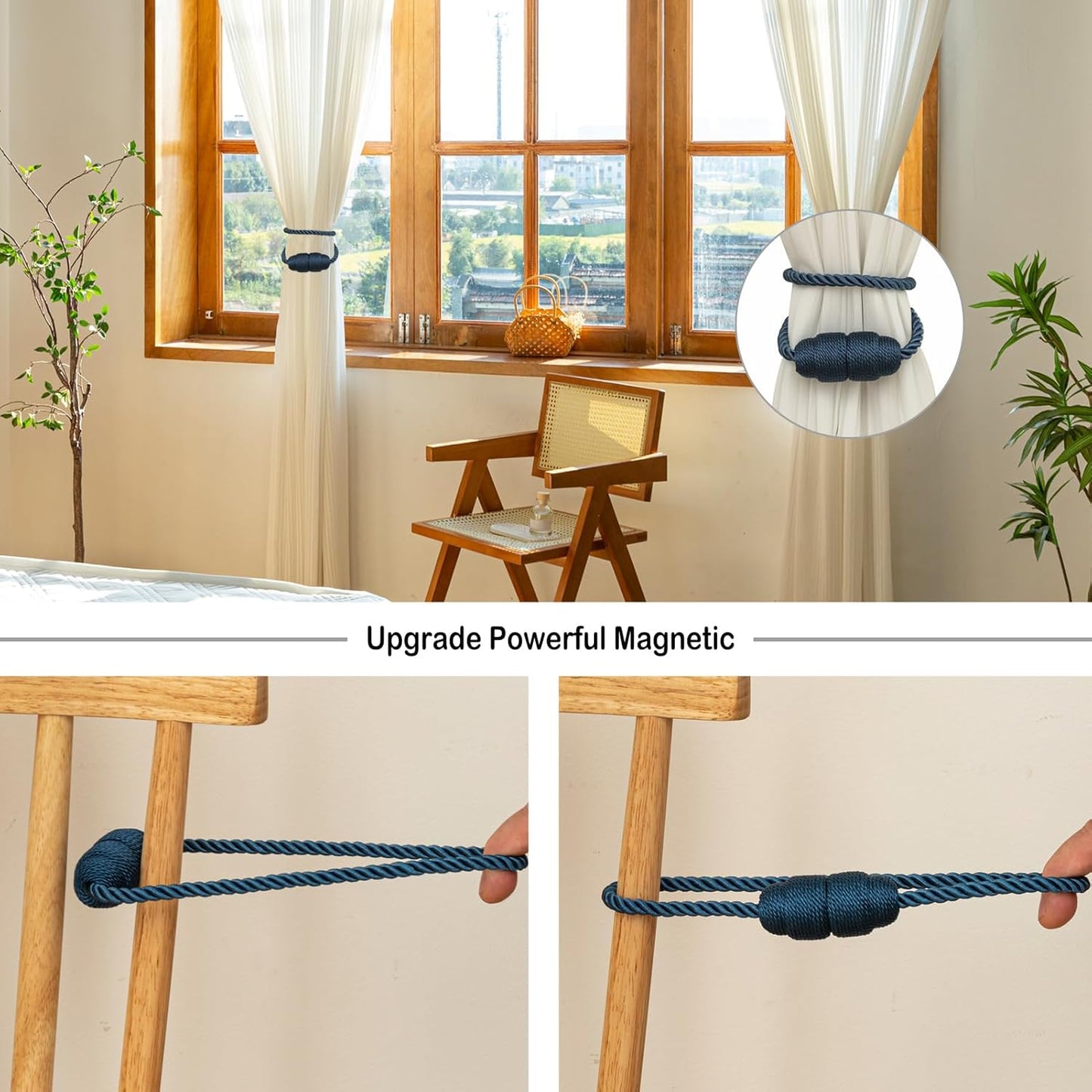 Magnetic Curtain Tiebacks Rope Tie Backs 6 Pack Curtains Holders for Drapes Decorative Window