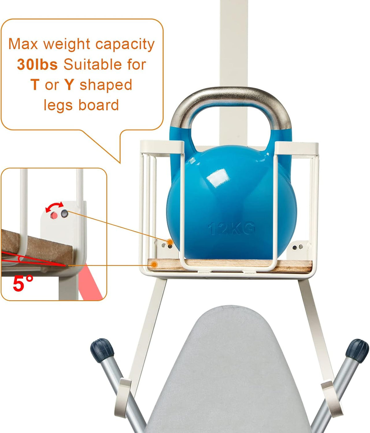TJ.MOREE Over The Door/Wall Mount Ironing Board Hanger, Laundry Room Iron and Ironing Board Storage