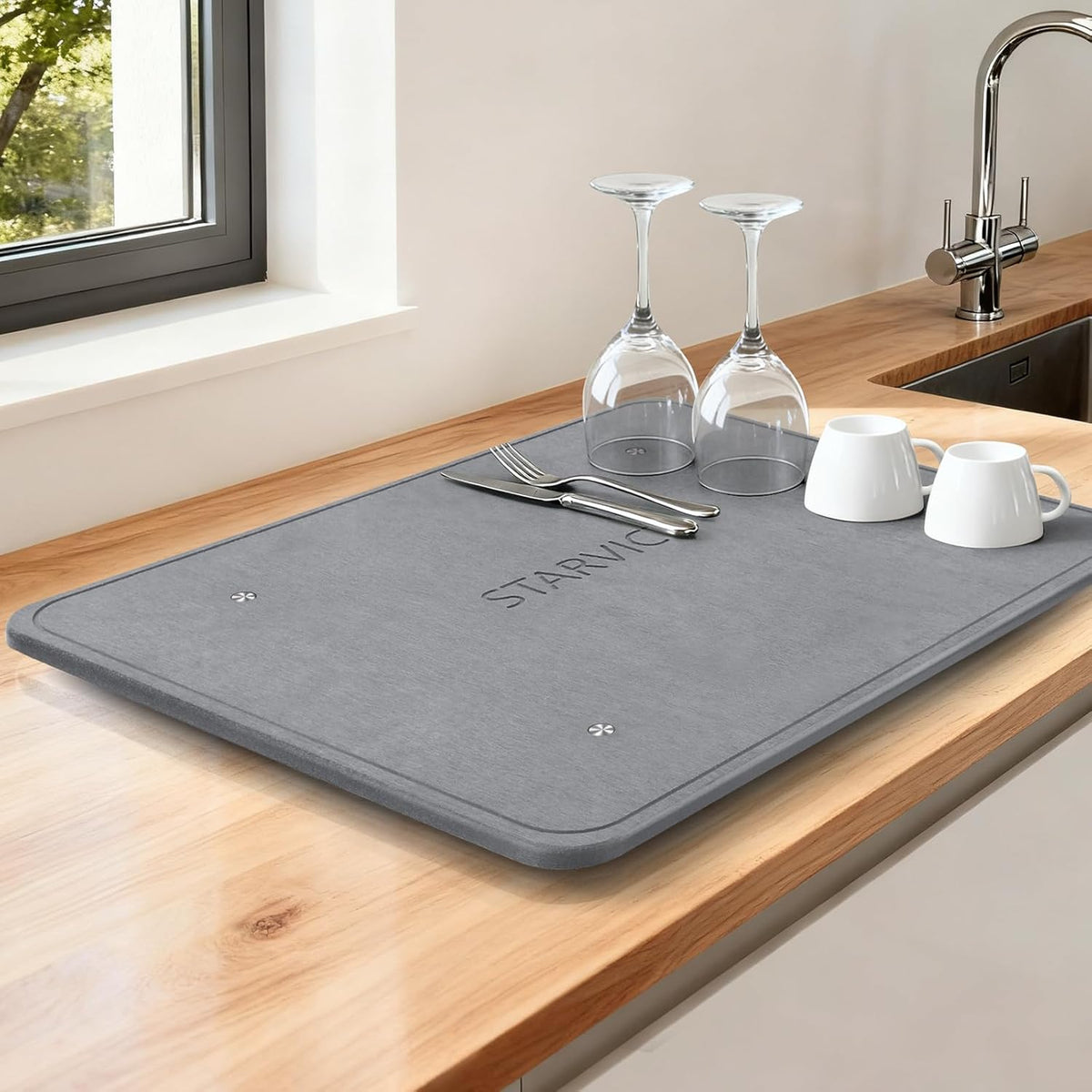 Large Stone Dish Drying Mats for Kitchen Counter,20"(L)×16"(W) Diatomaceous Earth Stone Mat With