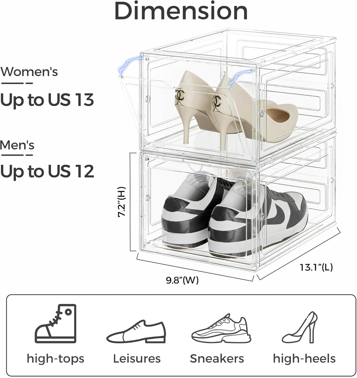 Pinkpum Upgraded Hard Shoe Storage Box 12 Pack X-Large Fit Size 12, Thicken & Sturdy Clear Plastic