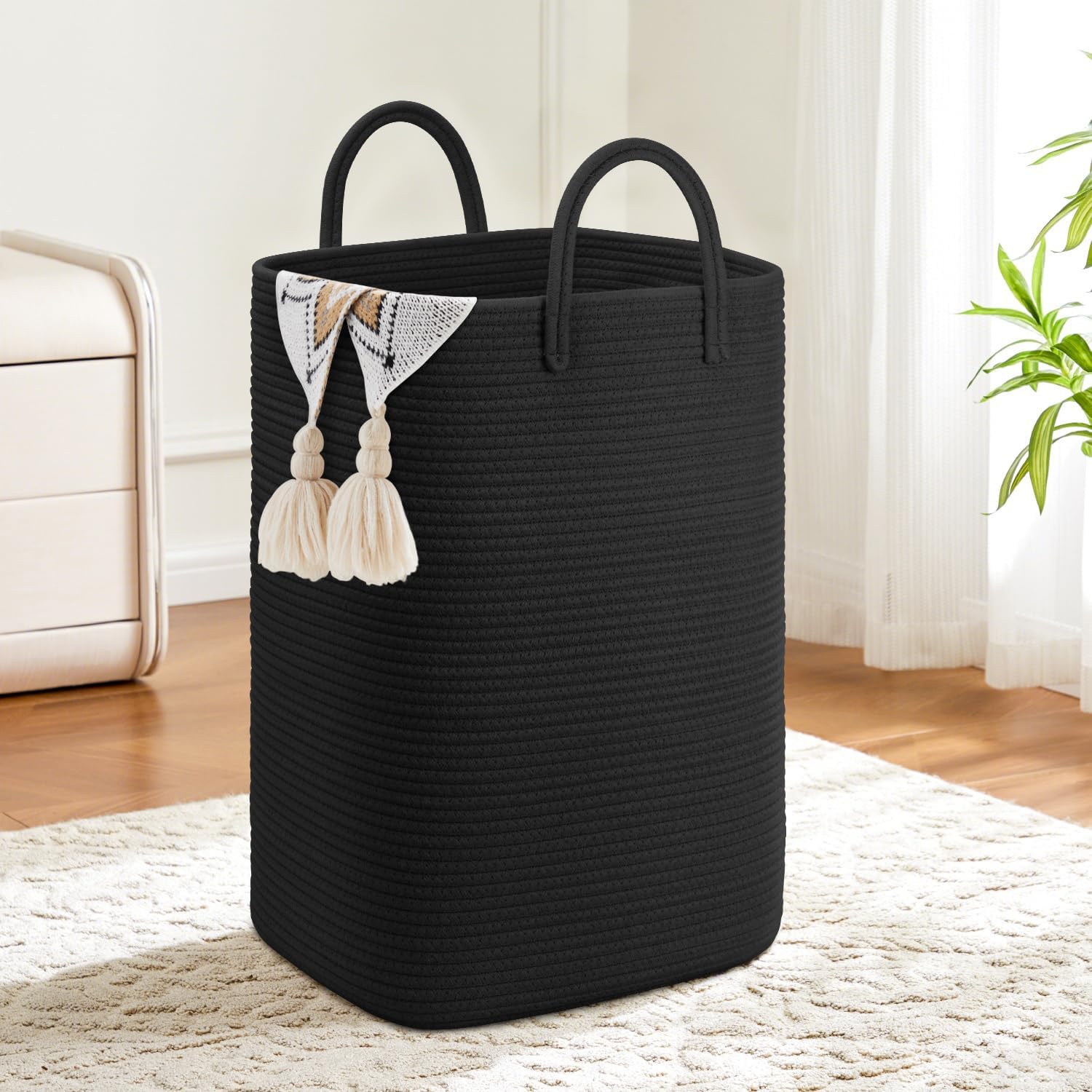 Laundry Basket,Woven Cotton Rope Laundry Hamper,60L Versatile Storage for Dirty Clothes,Baby