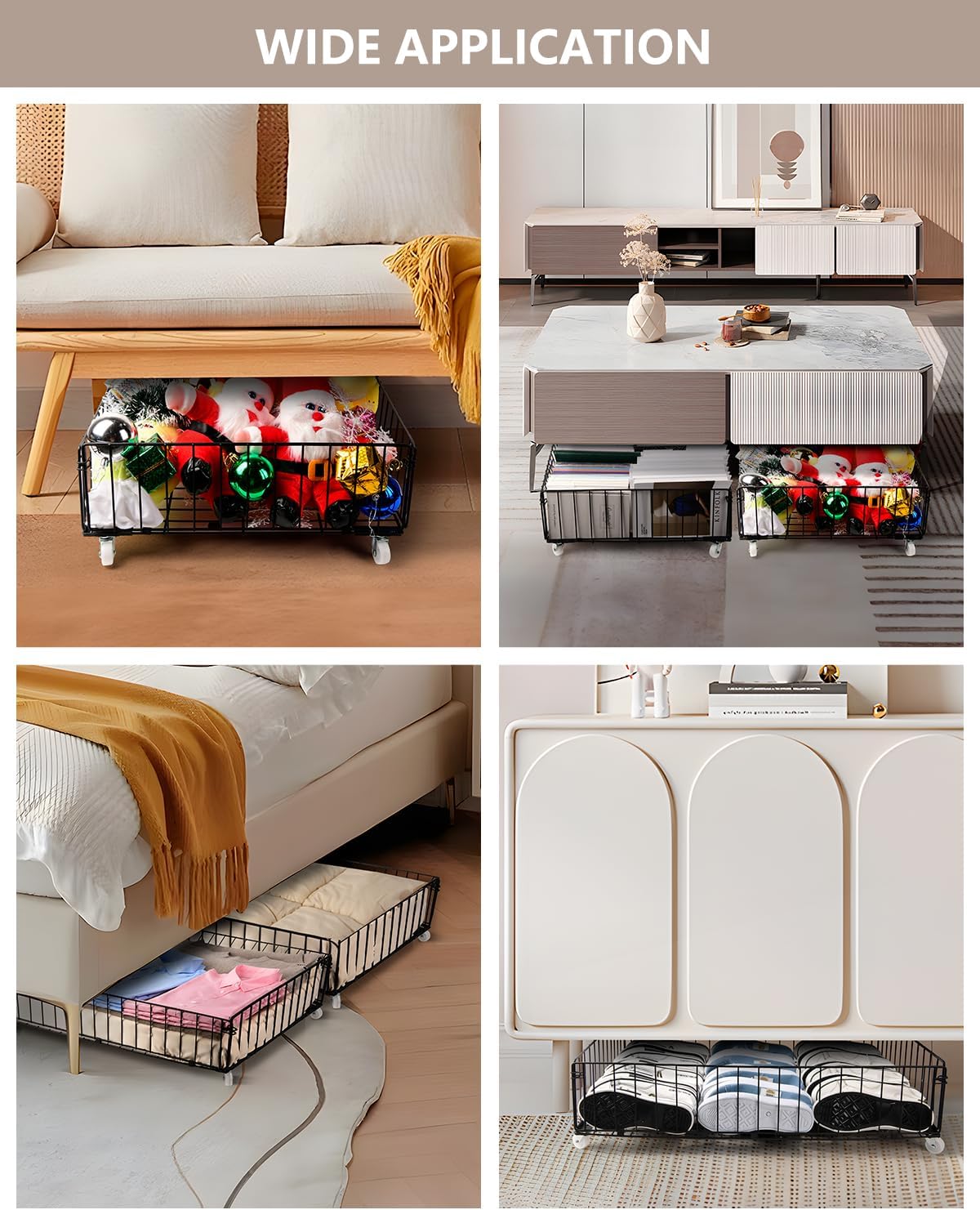 4 Pack Larger Under Bed Storage With Wheels,Rolling Under Bed Drawer,Under Bed Shoes Storage,Open