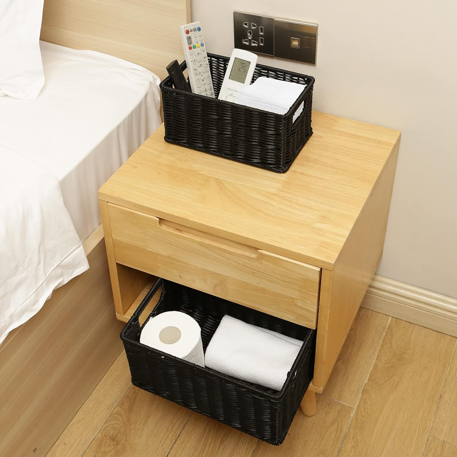 HOONEX Wicker Baskets for Storage, Plastic Baskets for Organizing with Dual Handles, Woven Baskets
