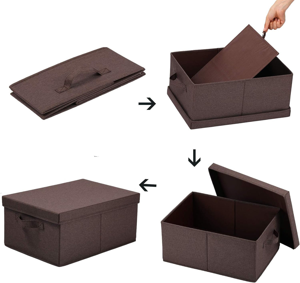 HOONEX Linen Foldable Storage Bins with Lids, 2 Pack, Storage Boxes with Carrying Handles and