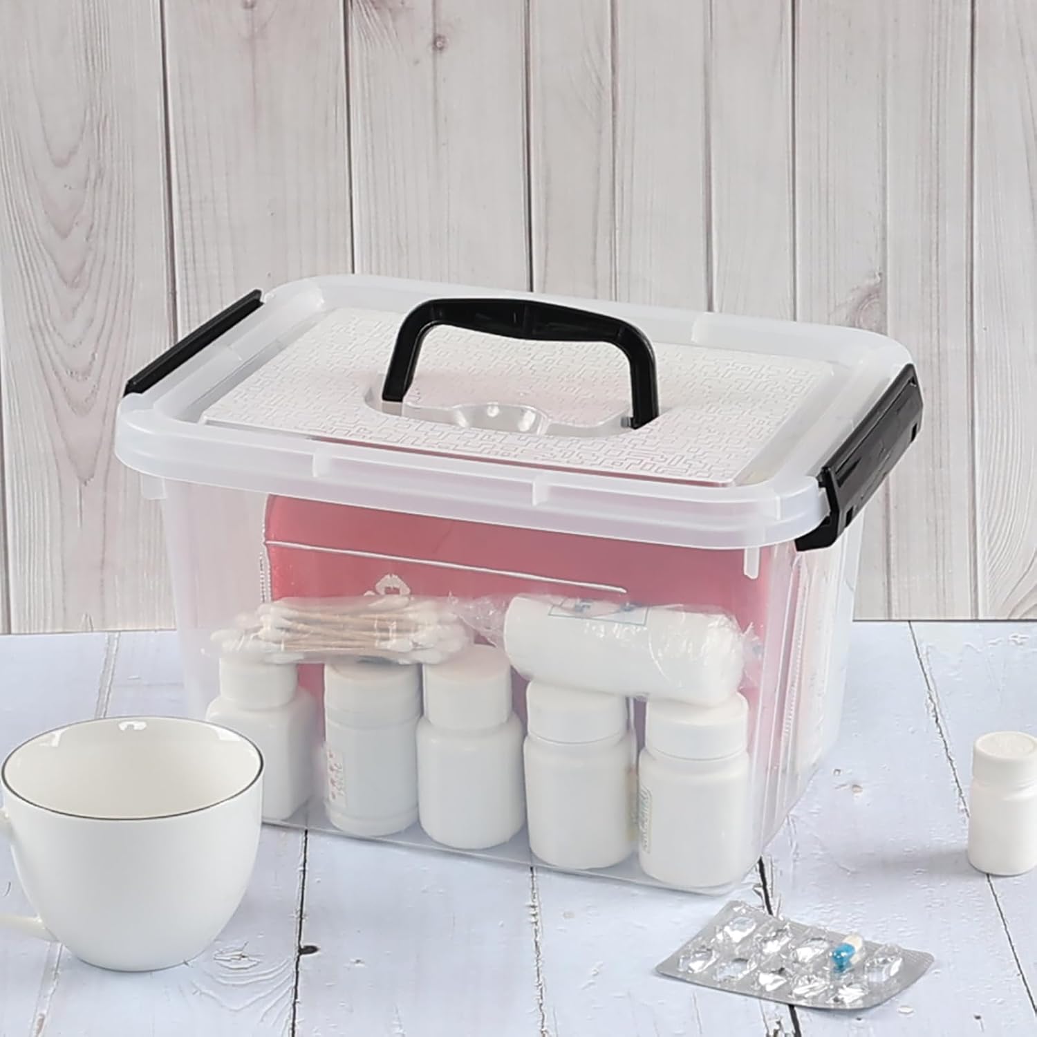 4 Packs Plastic Stackable Storage Container Bin with Lid and Latch, Plastic Latching Box with
