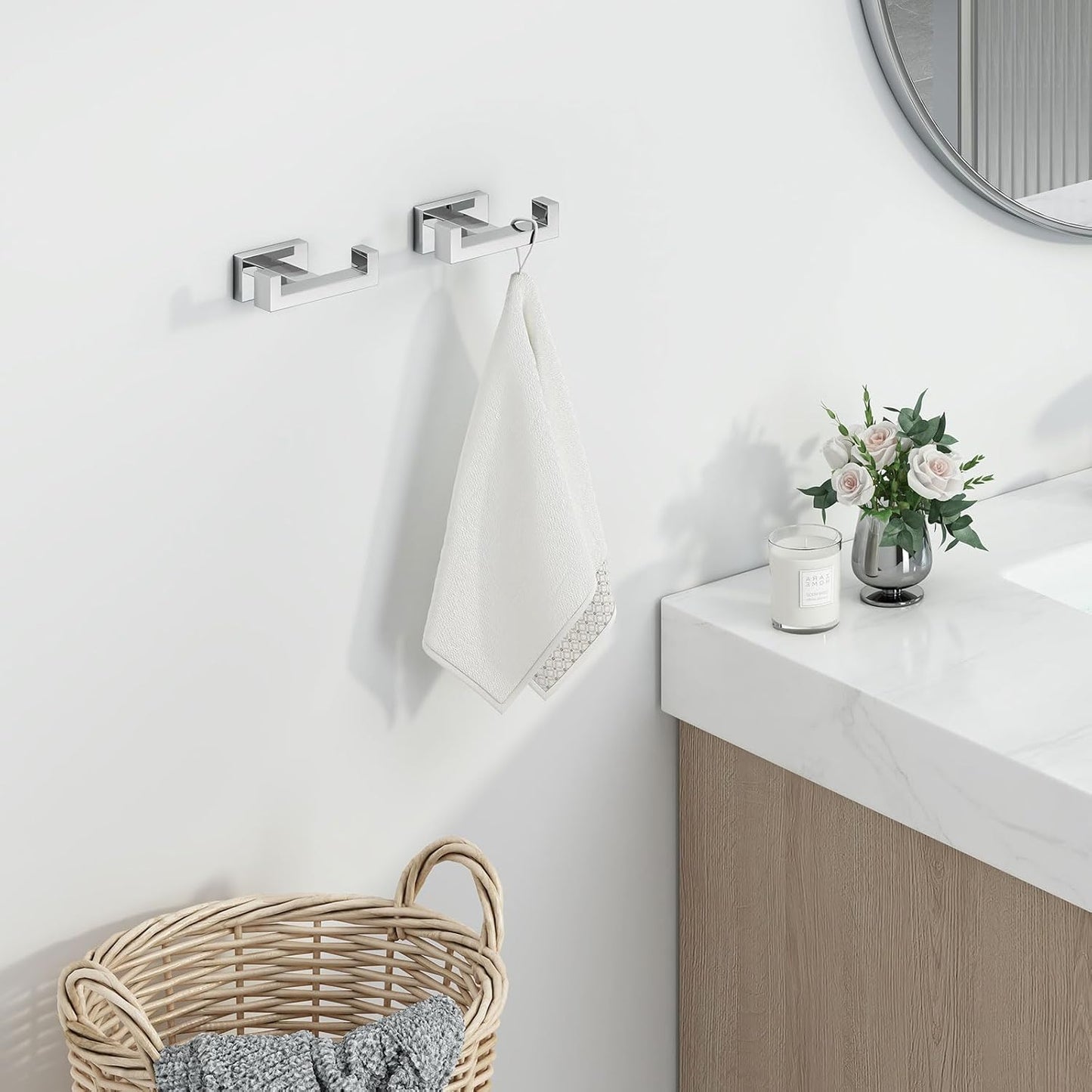Angle Simple Double Towel Hooks, SUS 304 Stainless Steel Robe Coat Wall Hooks for Bathroom