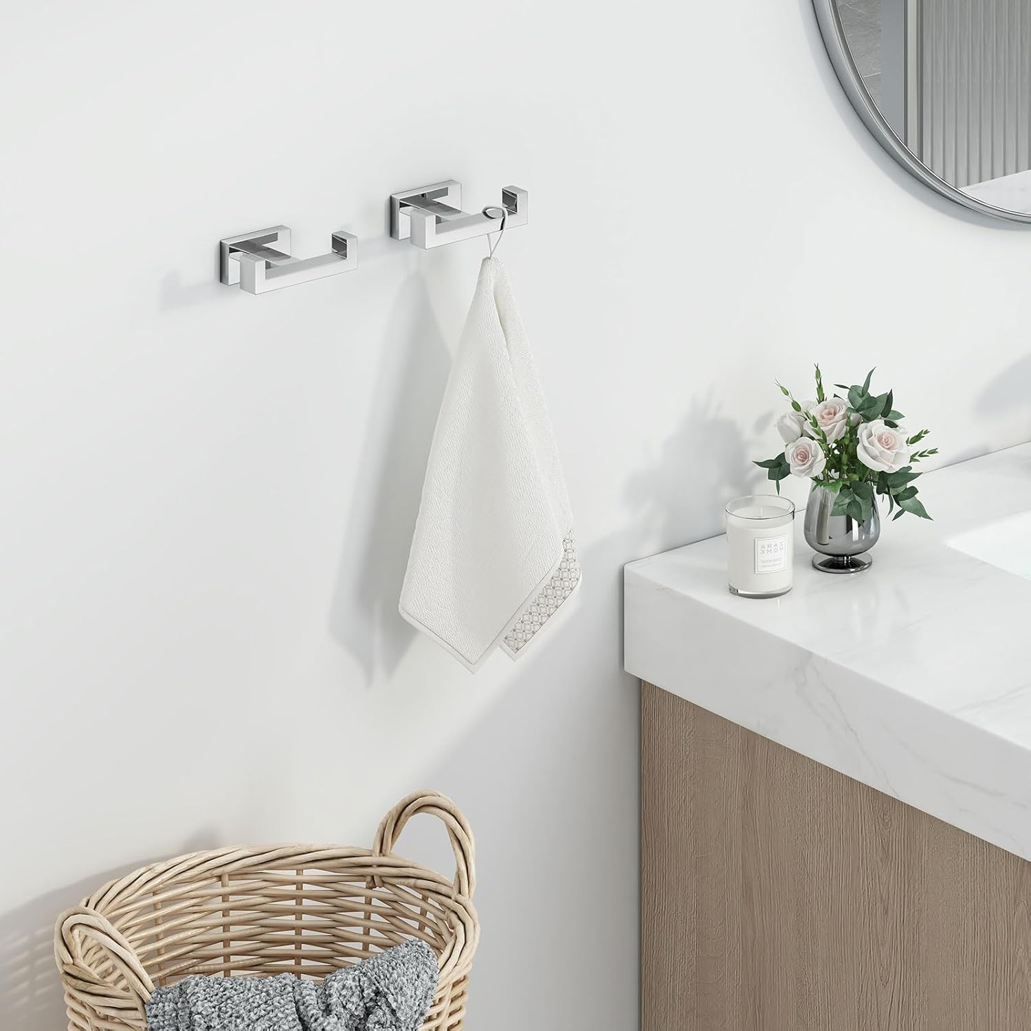 Angle Simple Double Towel Hooks, SUS 304 Stainless Steel Robe Coat Wall Hooks for Bathroom