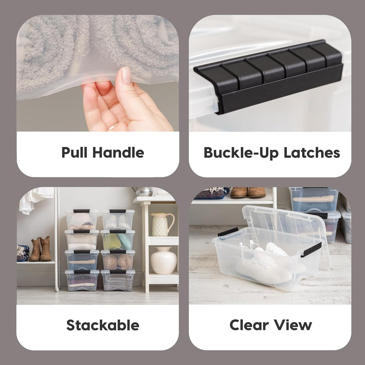 IRIS USA 4-Pack Storage Bins with Lids, 13 Quart, Made in USA Stackable See-Through Organizing