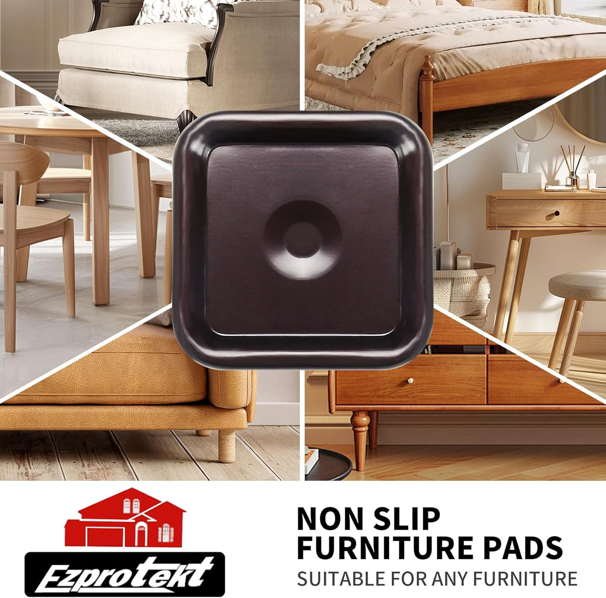 Ezprotekt 2 1/2" Square Non Slip Furniture Pads with Drip Glue Non-Woven Fabric Bottom, 16 Pcs Anti