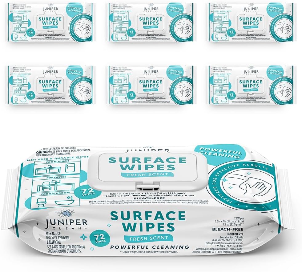 6 Pack Surface Cleaning Wipes Bleach Free, All-Purpose Cleaner for Bathroom, Kitchen, Office, 72