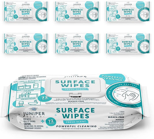 6 Pack Surface Cleaning Wipes Bleach Free, All-Purpose Cleaner for Bathroom, Kitchen, Office, 72