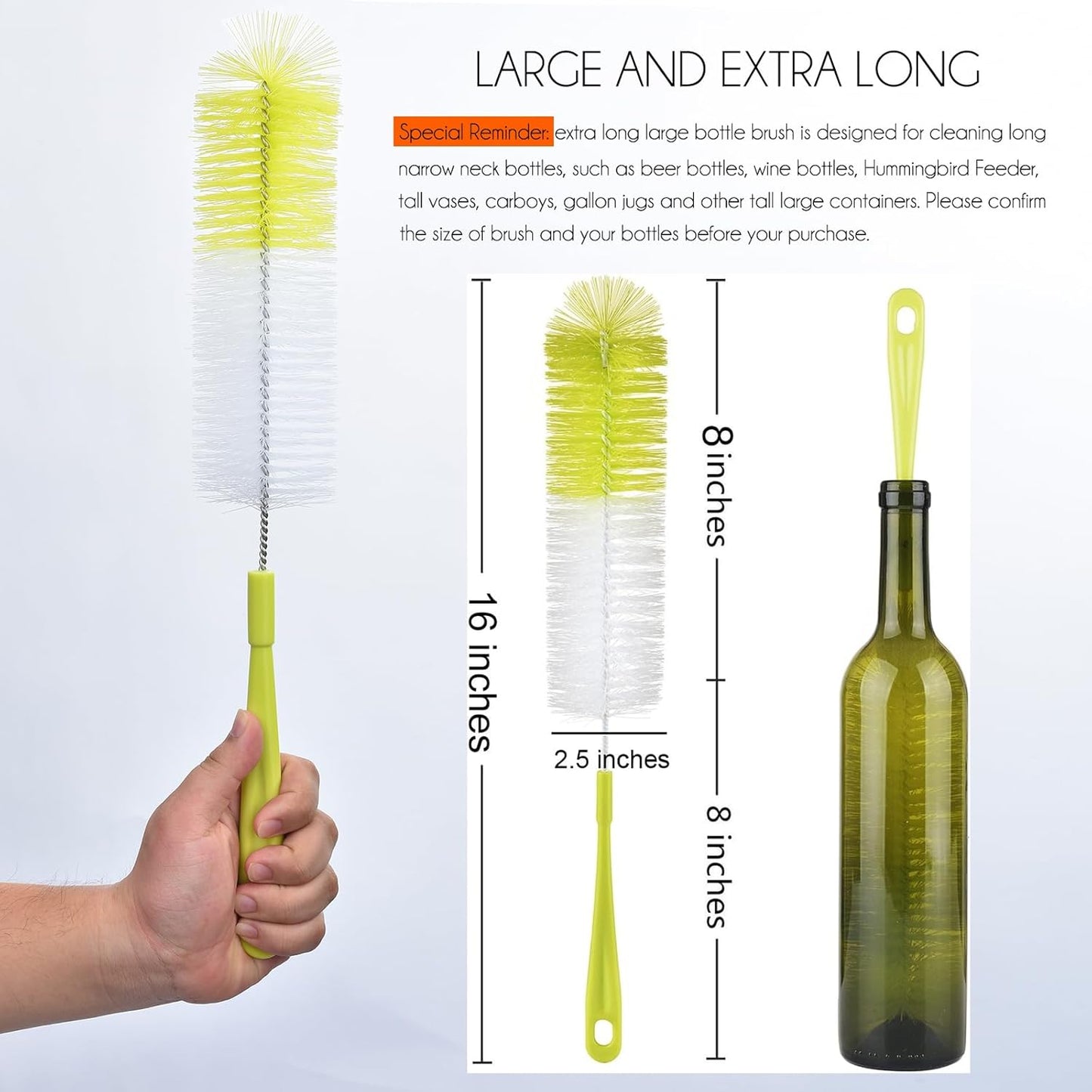 ALINK 3-Pack Long Narrow Neck Bottle Cleaning Brush for Beer, Wine, Flask, Thermos, Sport Well