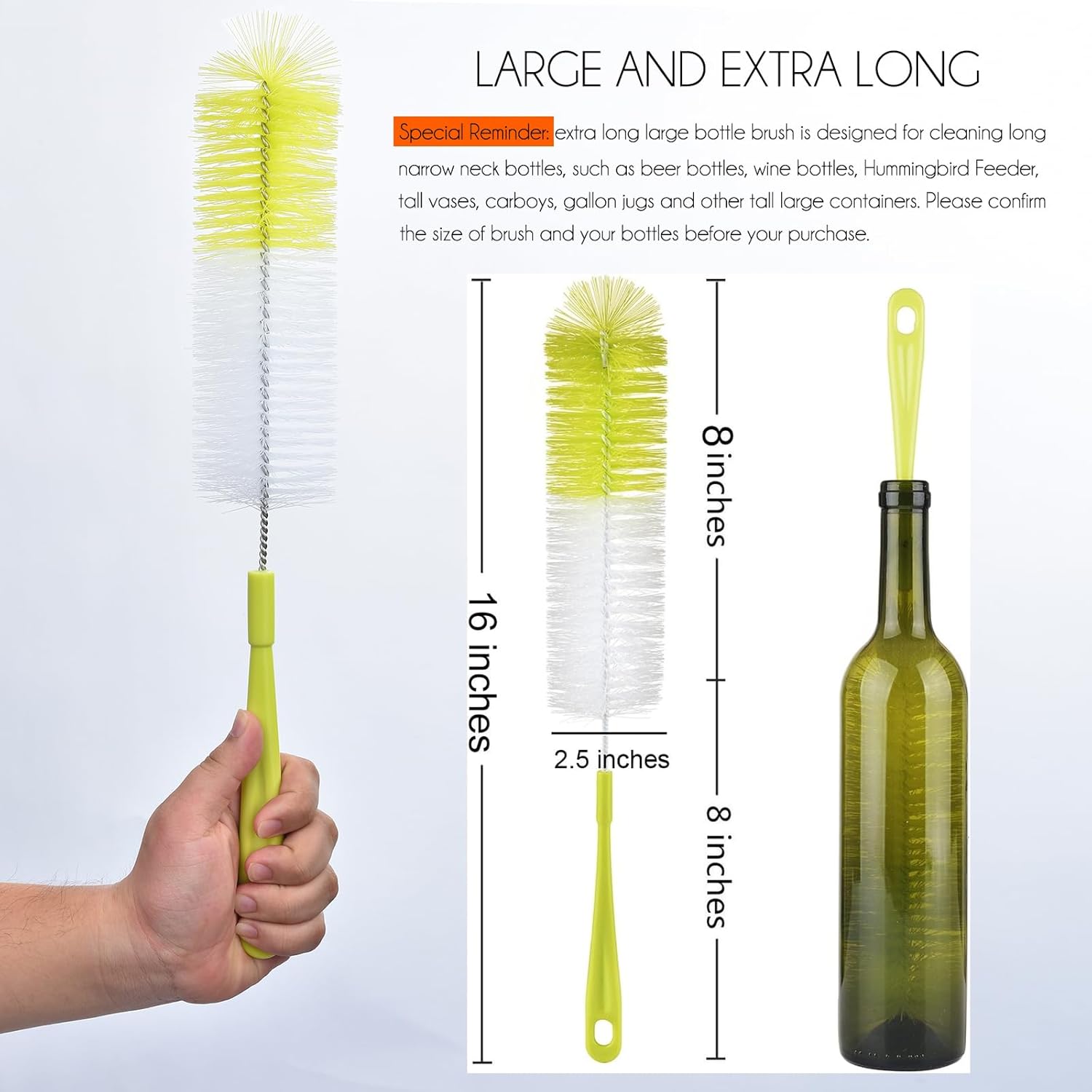 ALINK 3-Pack Long Narrow Neck Bottle Cleaning Brush for Beer, Wine, Flask, Thermos, Sport Well