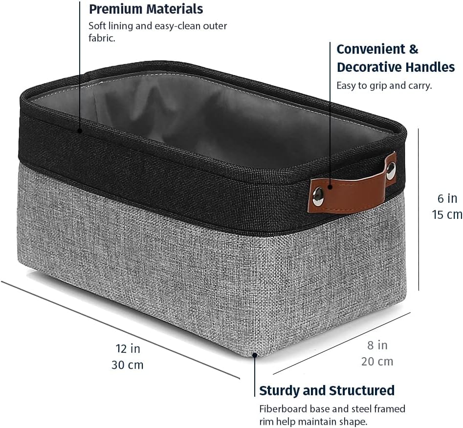 OrganiHaus Small Fabric Storage Baskets for Shelves 6 Pack, 12x8in Closet Storage Bins for Shelves