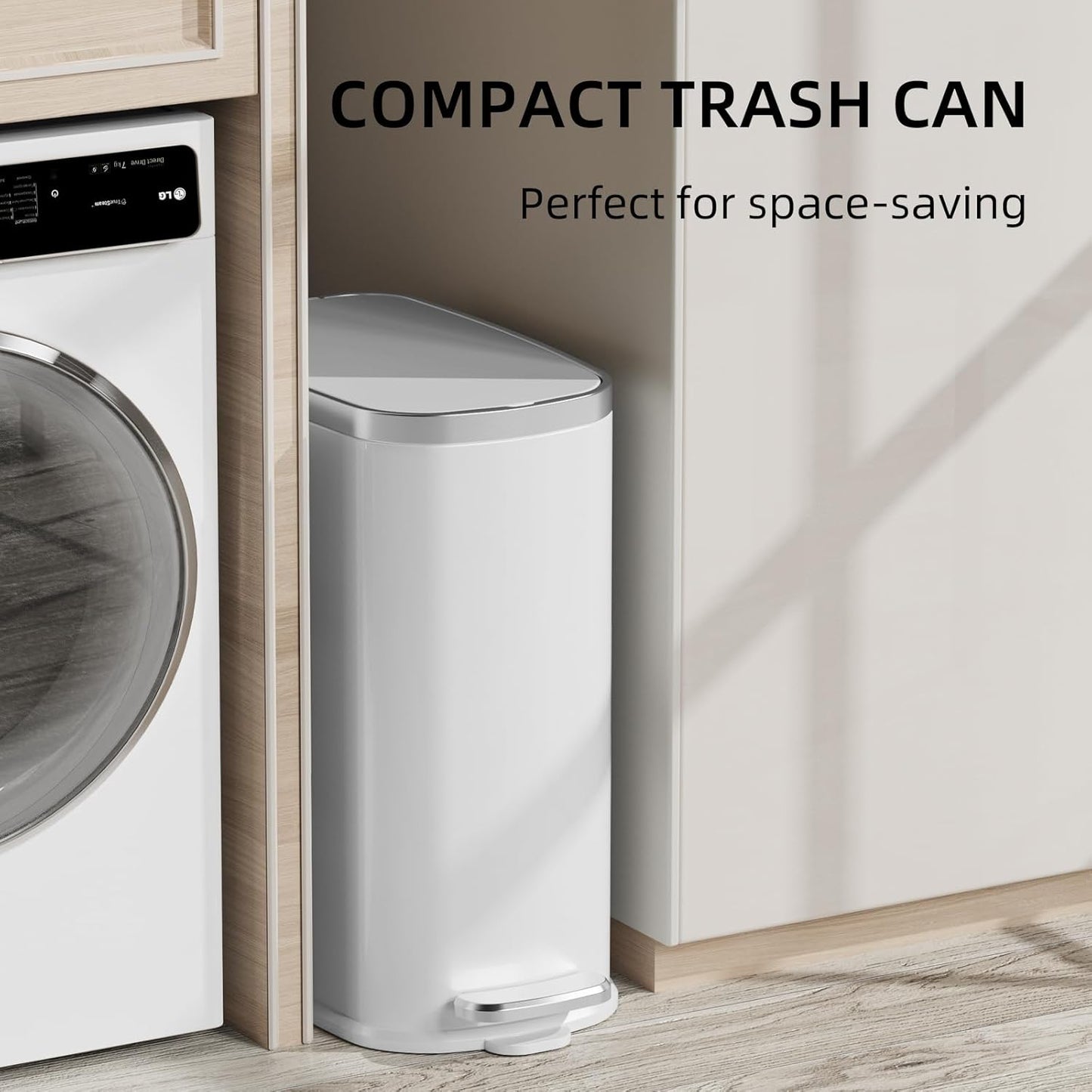 KUK Slim Bathroom Trash Can with Lid Soft Close, Step Pedal, 2.6 Gal/ 10L Stainless Steel Garbage