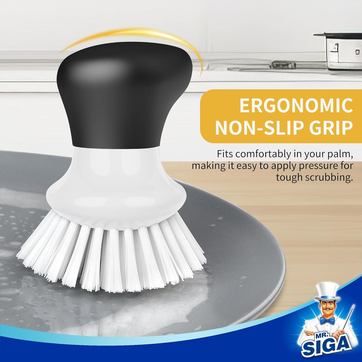 MR.SIGA Dish Scrub Brush, Palm Brush Dish Scrubber with Ergonomic Grip, Kitchen Brushes for Dishes