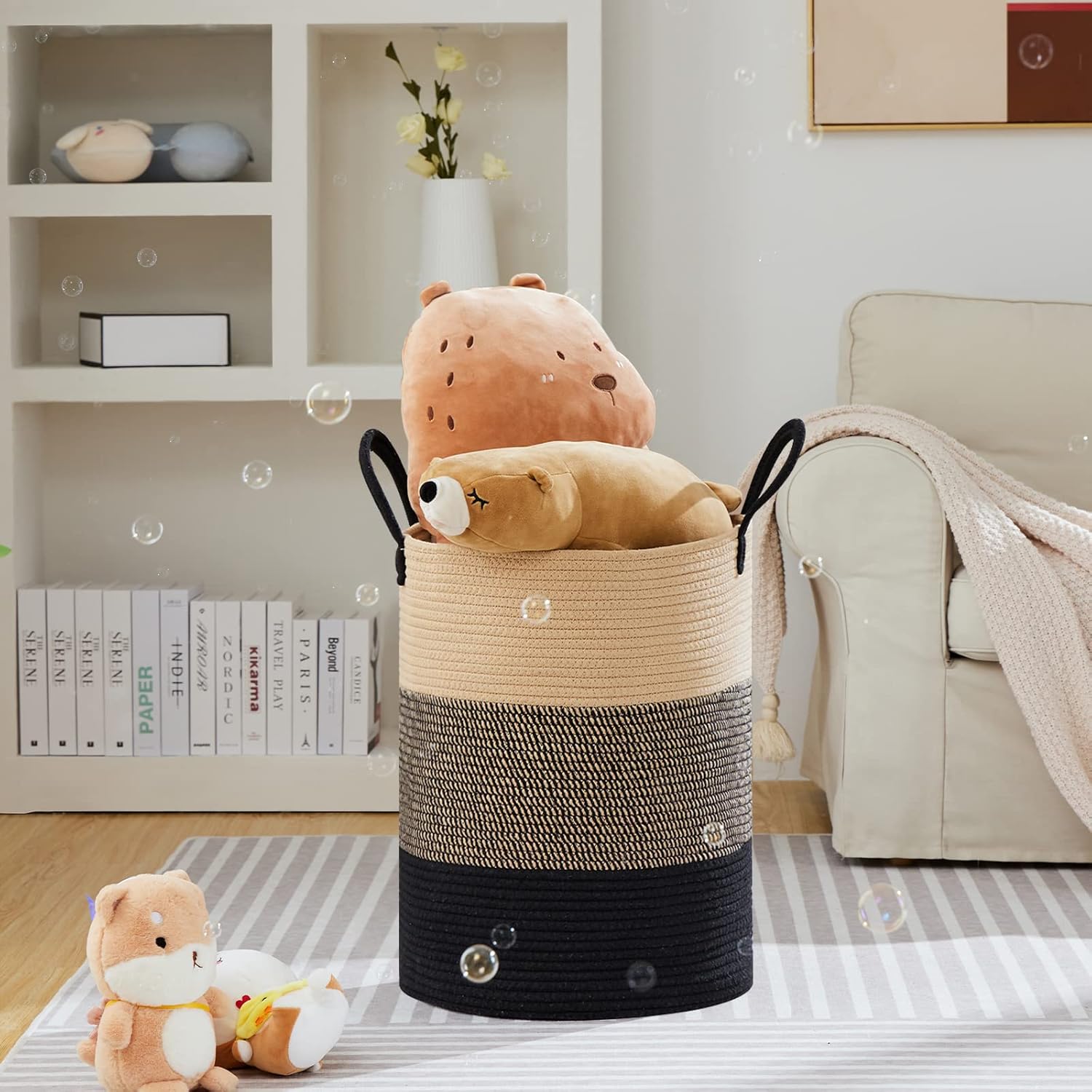 VIPOSCO Large Laundry Hamper, Tall Woven Rope Storage Basket for Blanket, Toys, Dirty Clothes in