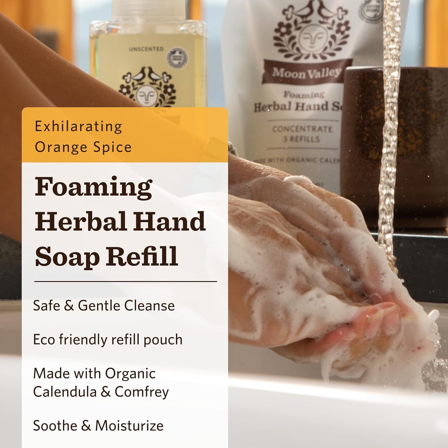 Moon Valley Foaming Hand Soap Refill Pouch, Two-Pack Orange Spice Soap, Vegan and Non-GMO