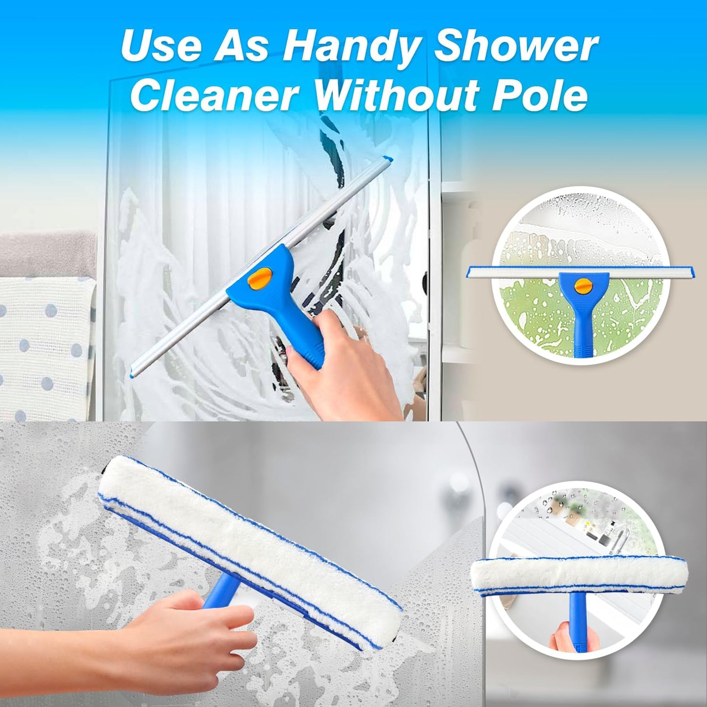 Squeegee for Window Cleaning, 14" Extra-Large Squeegee & Microfiber Scrubber Combi with 60"