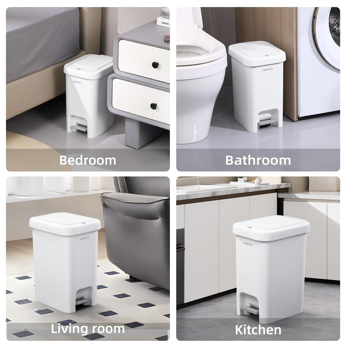 MOPALL Small Bathroom Trash Can with Lid Soft Close, Garbage Can with Press Top Lid & Foot Pedal