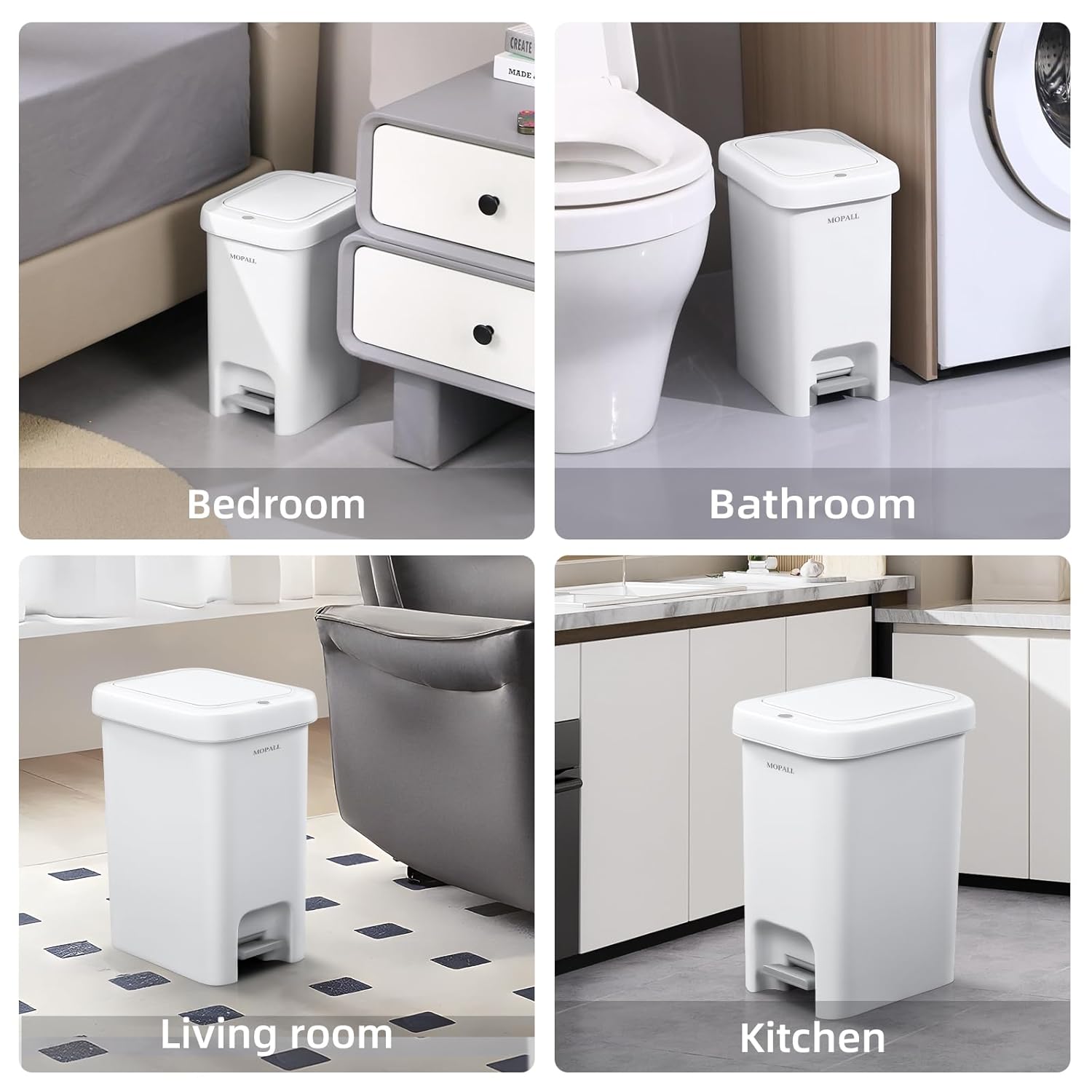 MOPALL Small Bathroom Trash Can with Lid Soft Close, Garbage Can with Press Top Lid & Foot Pedal