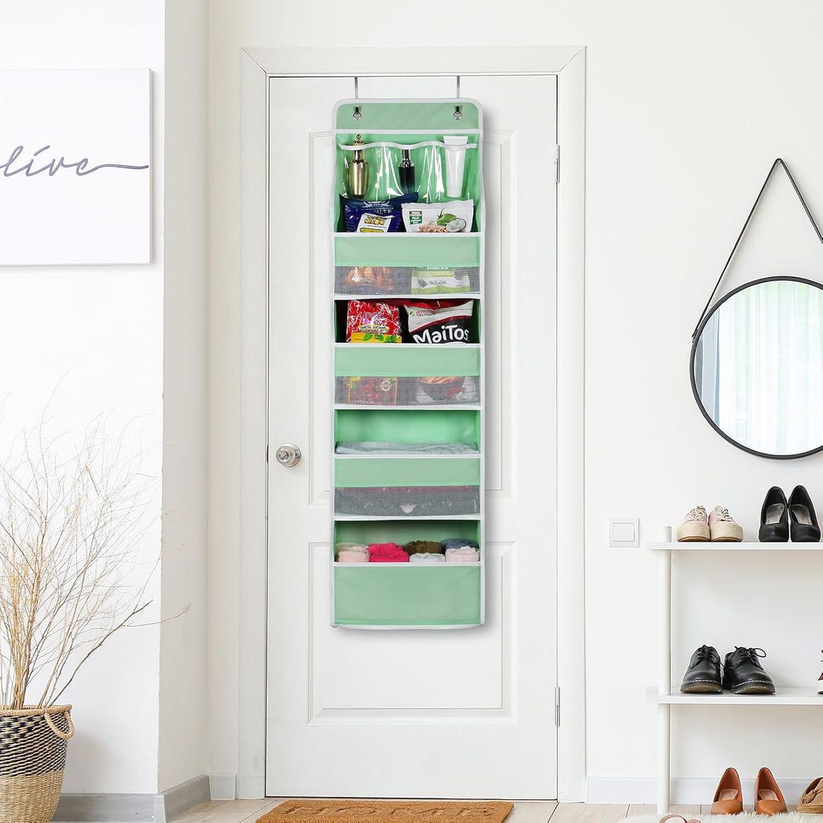 Univivi 5-Shelf Fabric Door Storage Over Door Hanging Organizer with 4 Large Pockets and 3 Small