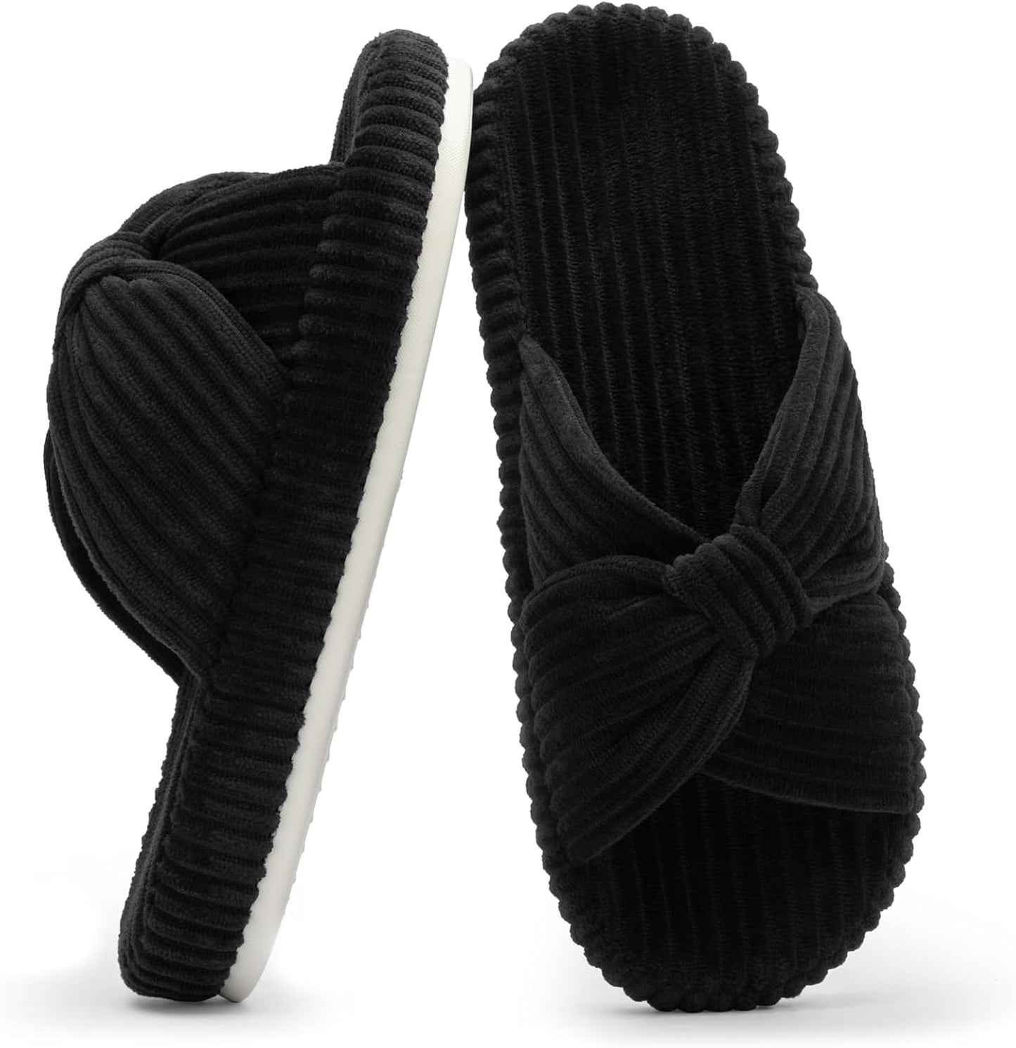Chantomoo Slippers for Women Memory Foam House Bedroom Corduroy Bow Crossbands Slide Slipper Shoes
