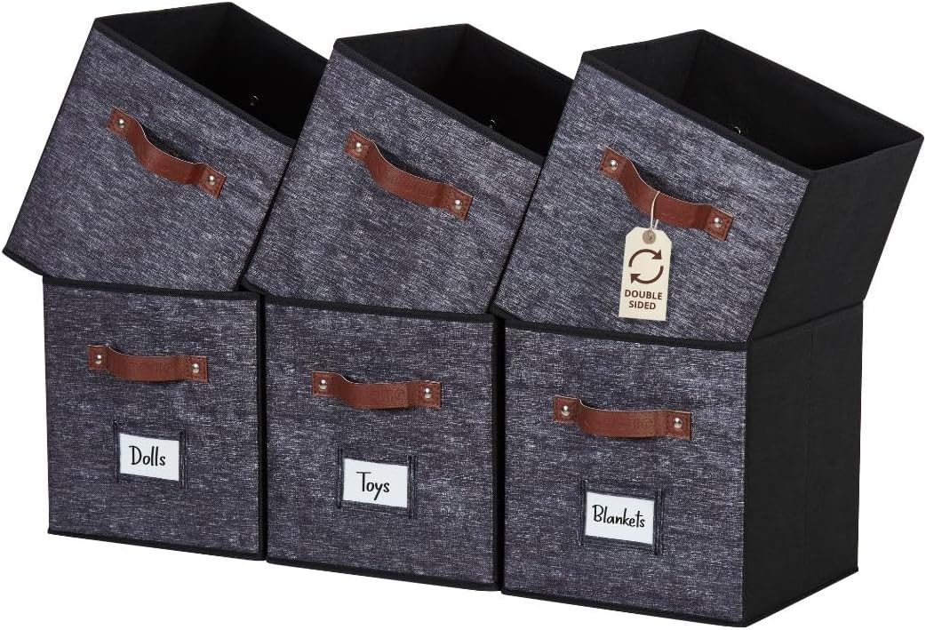 DECOMOMO Storage Bins, Cube Storage Bin with Labels, Fabric Storage Cubes for Shelves (10.5" x 11"